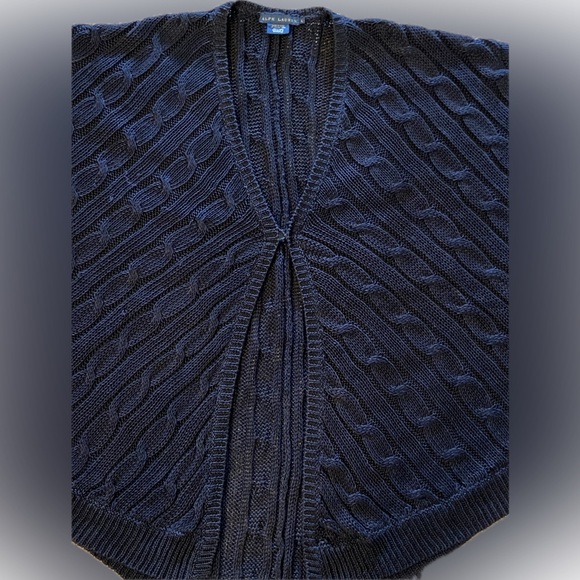 Ralph LAUREN SWING SWEATER Navy Italian Linen Cable Swing Hem L-XL Excellent - Picture 8 of 10